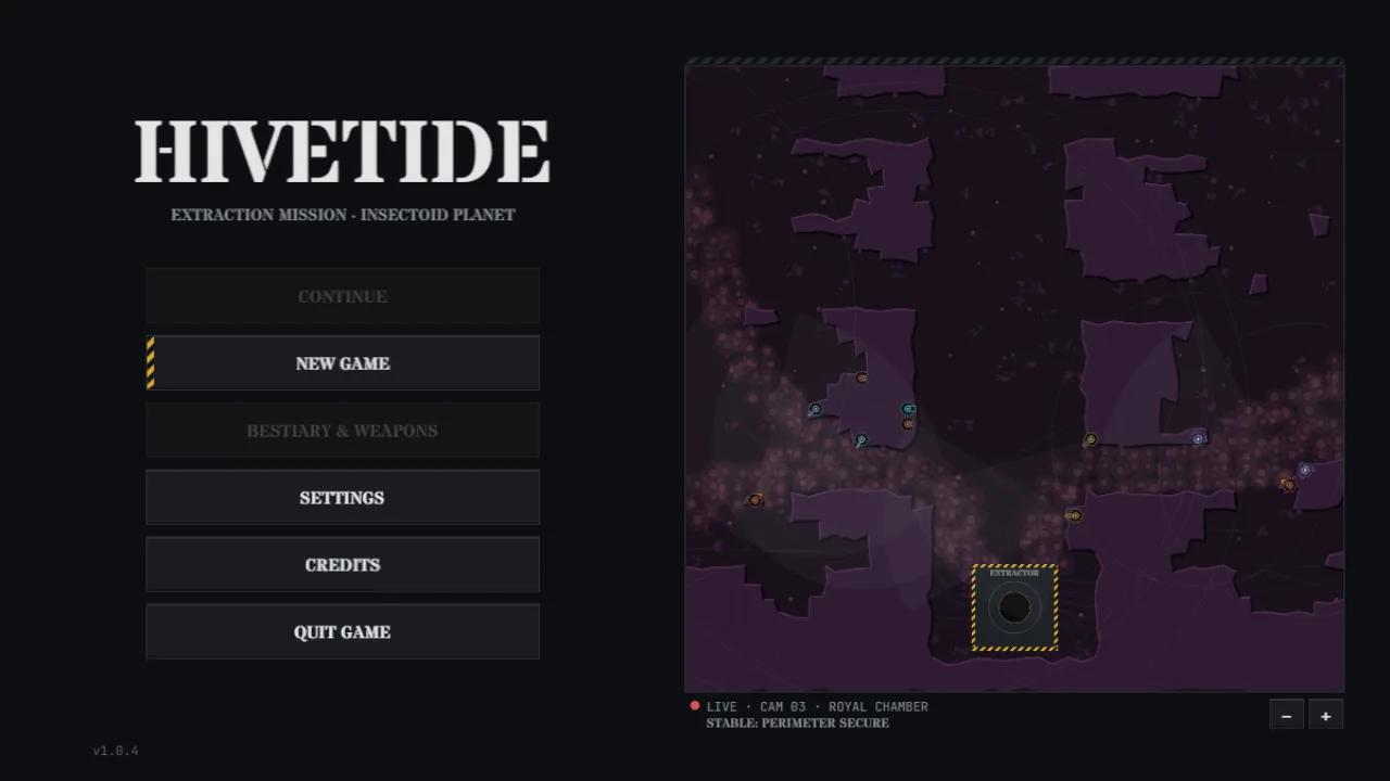 Hivetide — Title screen (App screen 1 of 4)