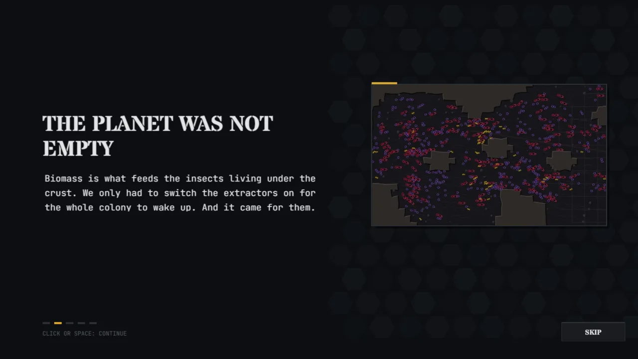 Hivetide — Intro: the planet was not empty (App screen 3 of 4)
