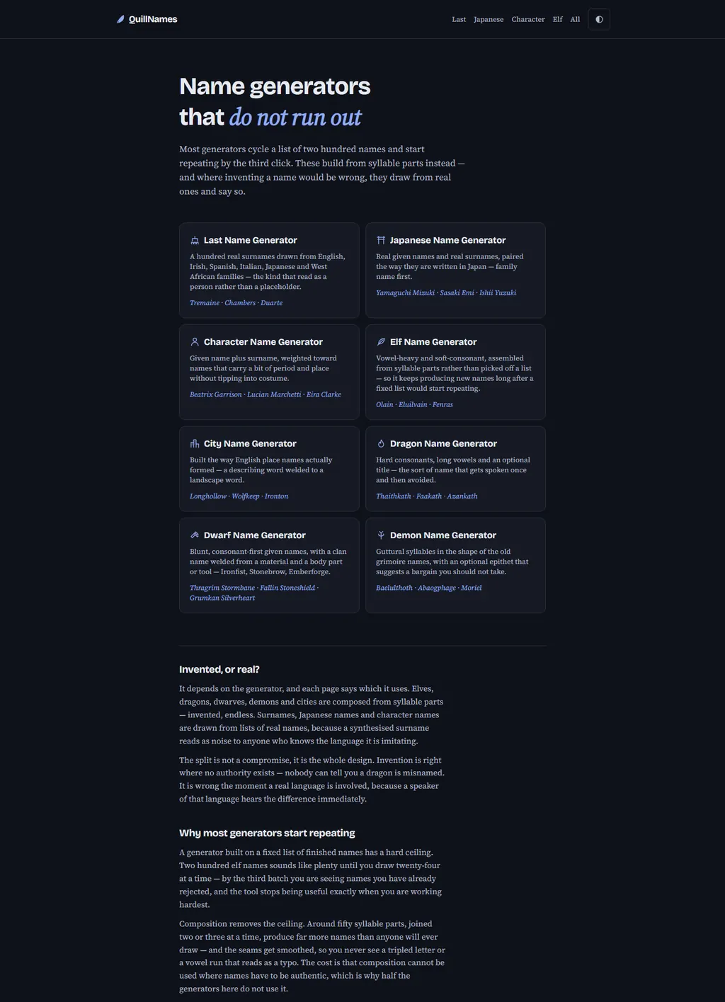QuillNames — home page