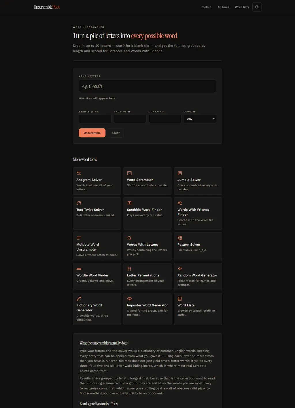 UnscramblePilot — home page